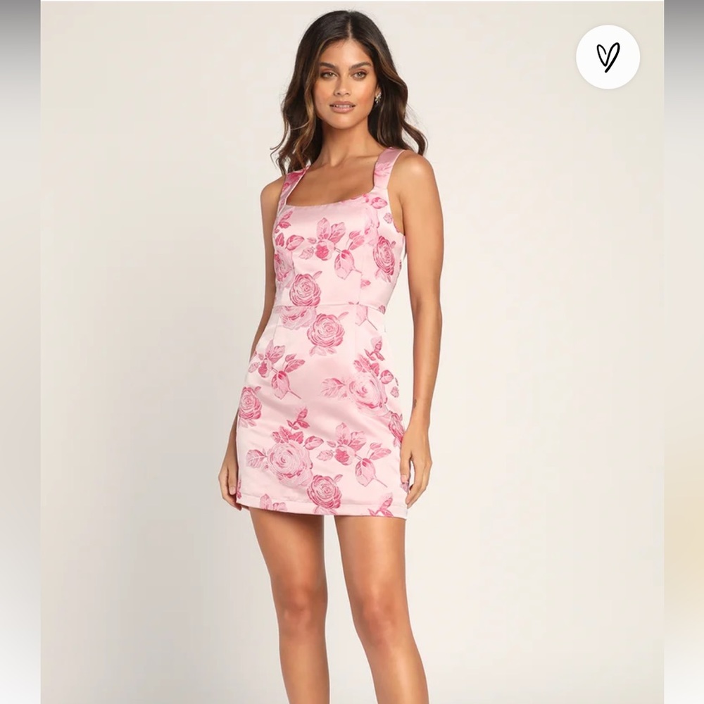 Lulu’s Brighter Side Pink Floral Satin Jacquard Mini Dress